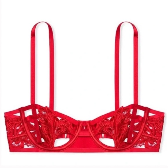 NWT VS Luxe Very Sexy Strappy Embroidered Open Cup Balconette Bra - Picture 6 of 6